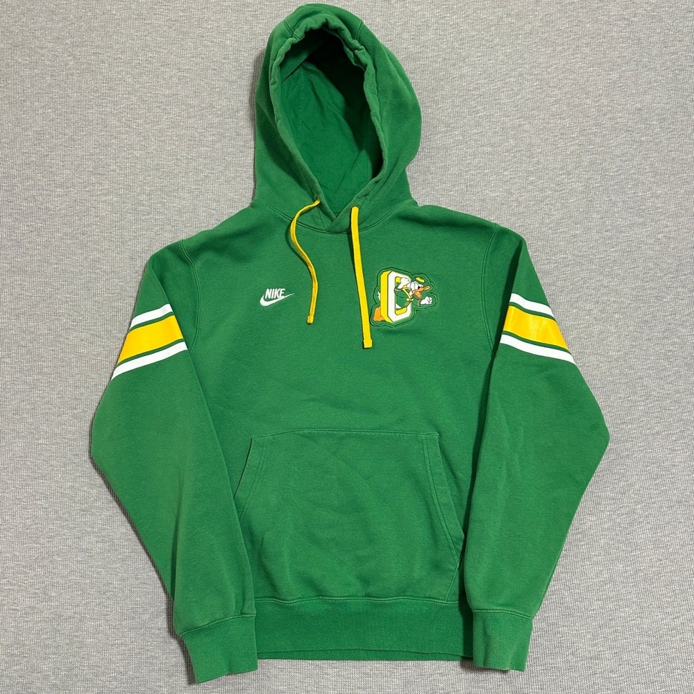 Nike Oregon Ducks Hoodie Pullover Puffy Logo Sweatshirt Green Yellow Mens Small